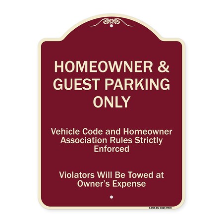 Signmission Designer Series-Homeowner & Guest Parking Only Burgungy Heavy-Gauge Aluminum A-DES-BU-1824-9970
